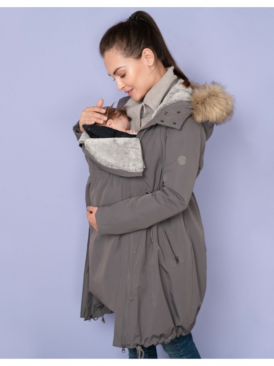 Parka grossesse gris évolutif couvre bébé