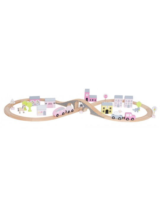 Circuit train rose en bois 36 pièces