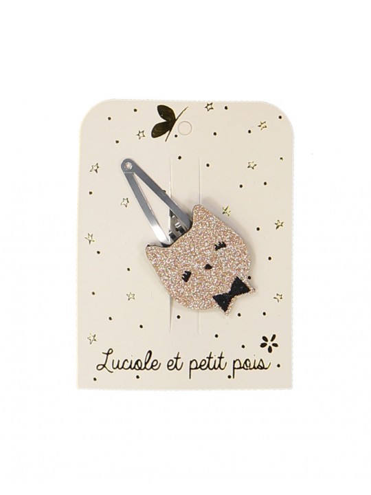 Barrette chat rose pailleté