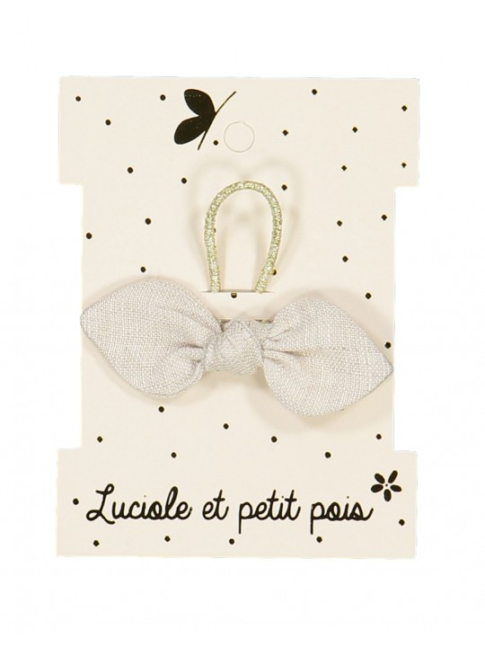 Mini élastique noeud lapin lin taupe