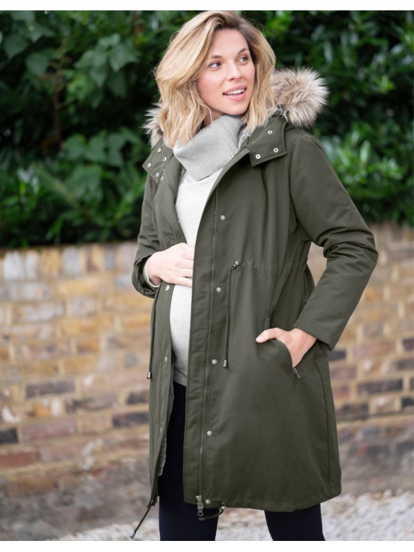 Parka grossesse kaki et couvre bébé en 1, Séraphine Inelle