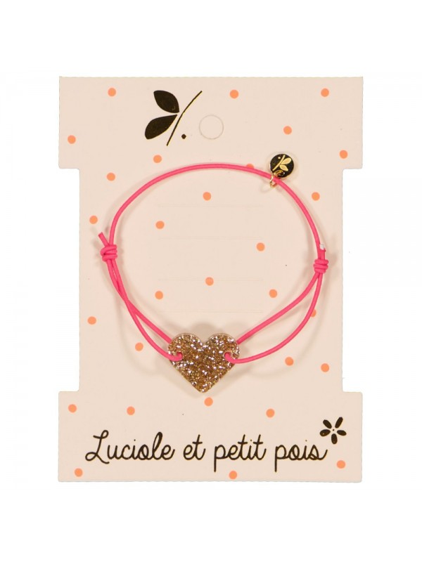 Bracelet cordon rose coeur pailleté