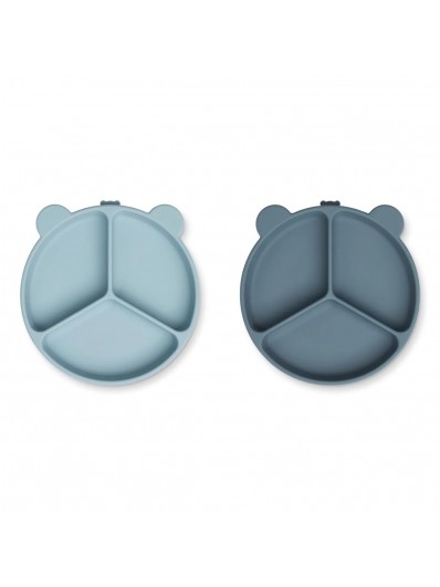 Duo assiettes plates ventouses | Whale blue mix