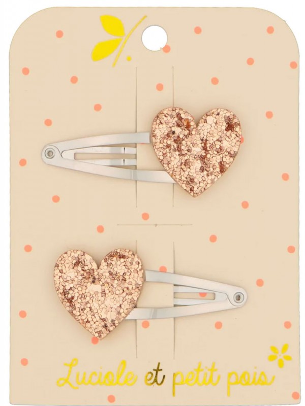 Duo Barrettes Cœurs | Paillette Rose