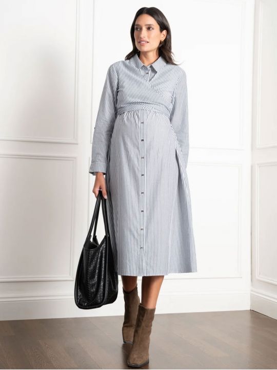 Robe chemise allaitement à rayures | Arianna