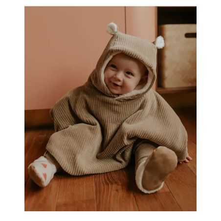 Poncho bébé velours | Taupe
