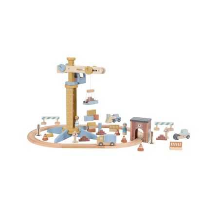 Set grue et chantier construction en bois