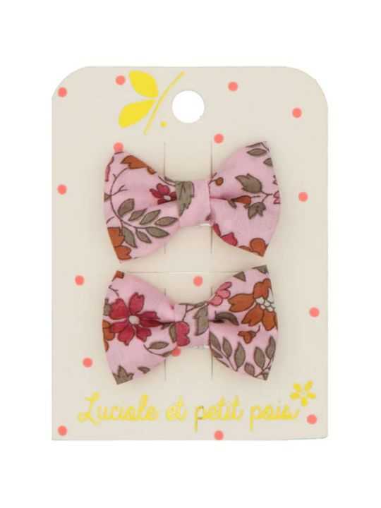 Duo mini barrettes noeud papillon | Liberty capel floret rose