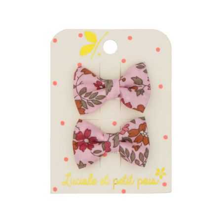 Duo mini barrettes noeud papillon | Liberty capel floret rose