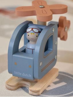 Hélicoptère avec figurine en bois