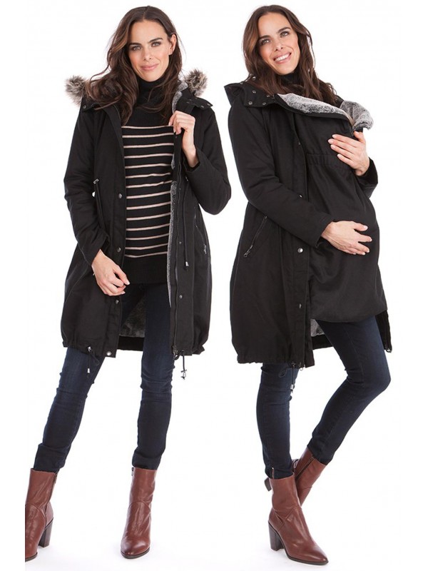 Parka grossesse noire et couvre bébé